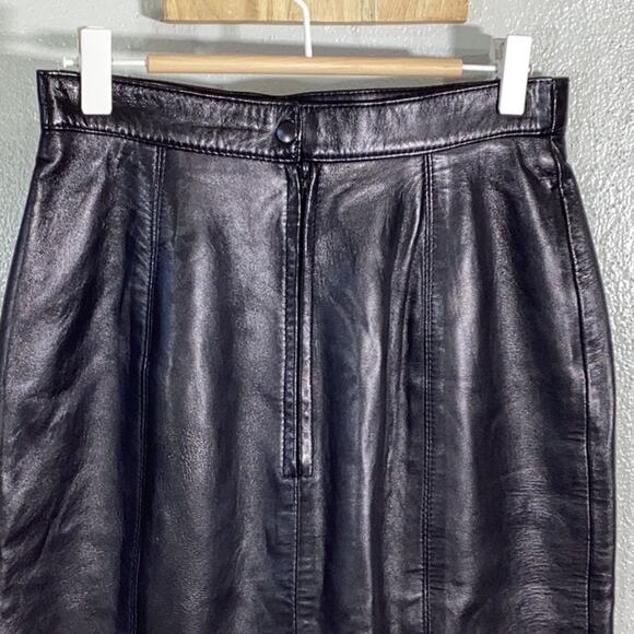 Maxima Bergdorf Goodman Black Leather Pencil Skirt Vintage Woman’s Size 4 Chic - Picture 5 of 11
